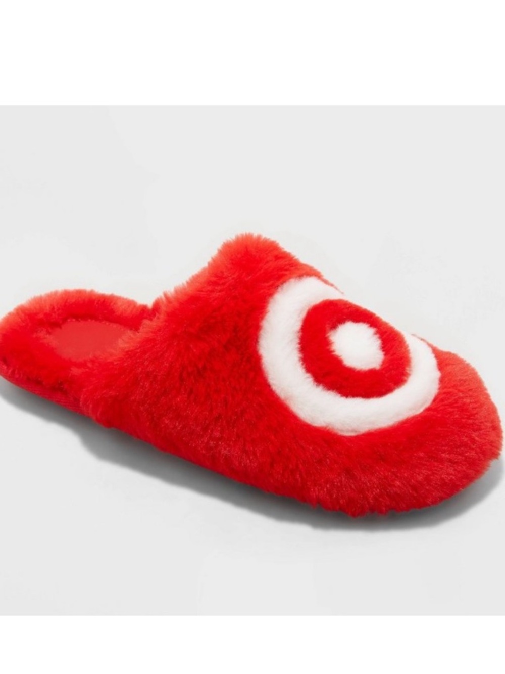 Target Wondershop Red Fuzzy Slippers with White Circle Logo - size large - NEW
